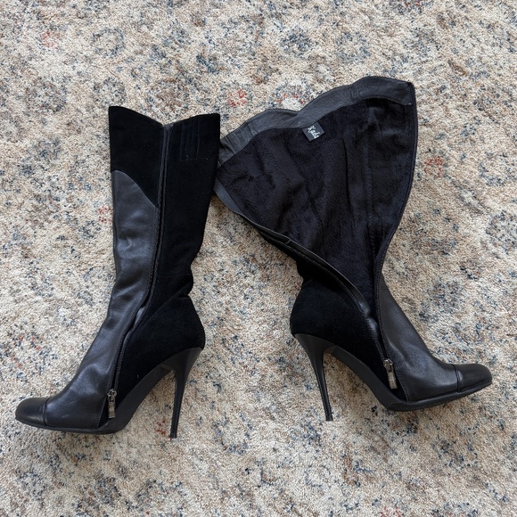 Black Heeled Suade Leather Boots Size 6.5 / 37 - Picture 3 of 6